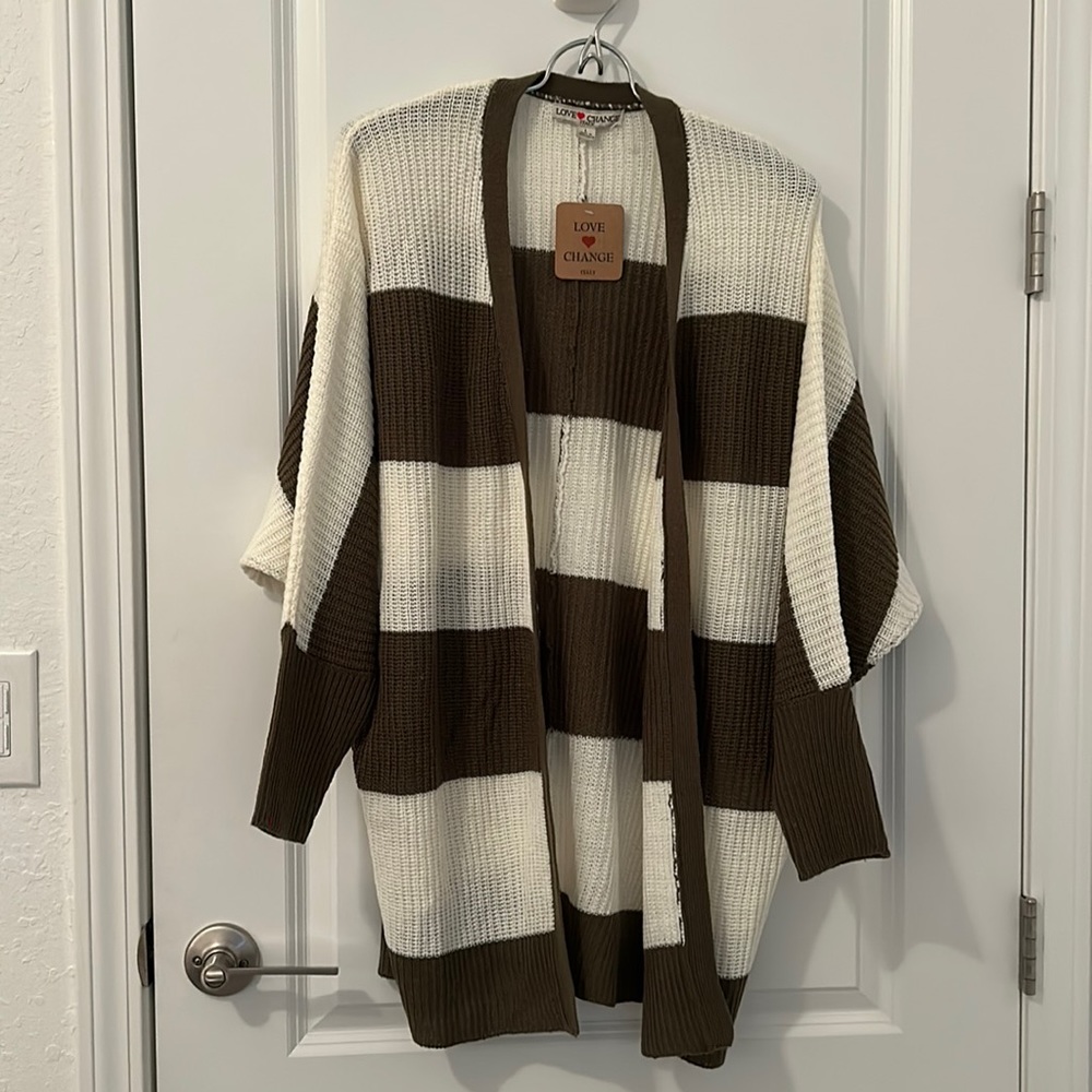 Cardigan striped of cream and olive green